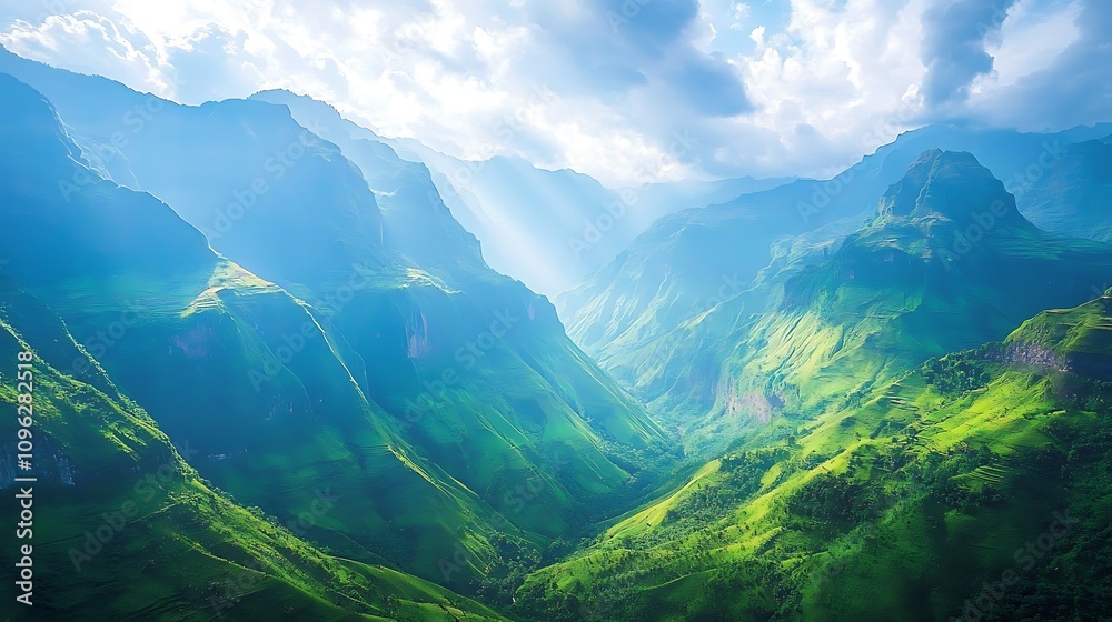 Majestic mountain ranges and lush valleys with vibrant sunlight casting a dreamlike glow perfect for adventurous scenery Majestic mountain ranges and lush valleys with vibrant sunlight casting a dreamlike glow perfect for adventurous scenery