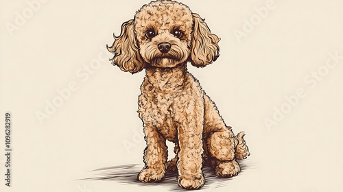 Adorable Toy Poodle Hand-Drawn Illustration on Beige Background. AI Generated