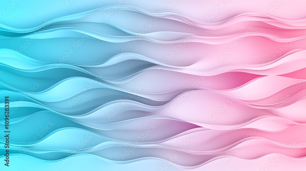 Fototapeta premium Elegant Flowing Waves in Soft Pastel Colors of Blue and Pink for Modern Background or Abstract Art Design