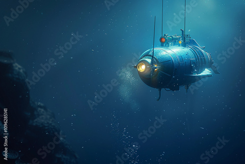 Wallpaper Mural Beautiful large bathyscaphe floating in middle of ocean during exploration Torontodigital.ca