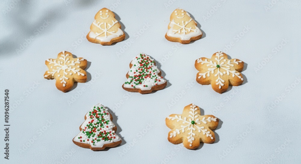 Festive holiday gingerbread cookies on white background Festive holiday gingerbread cookies on white background