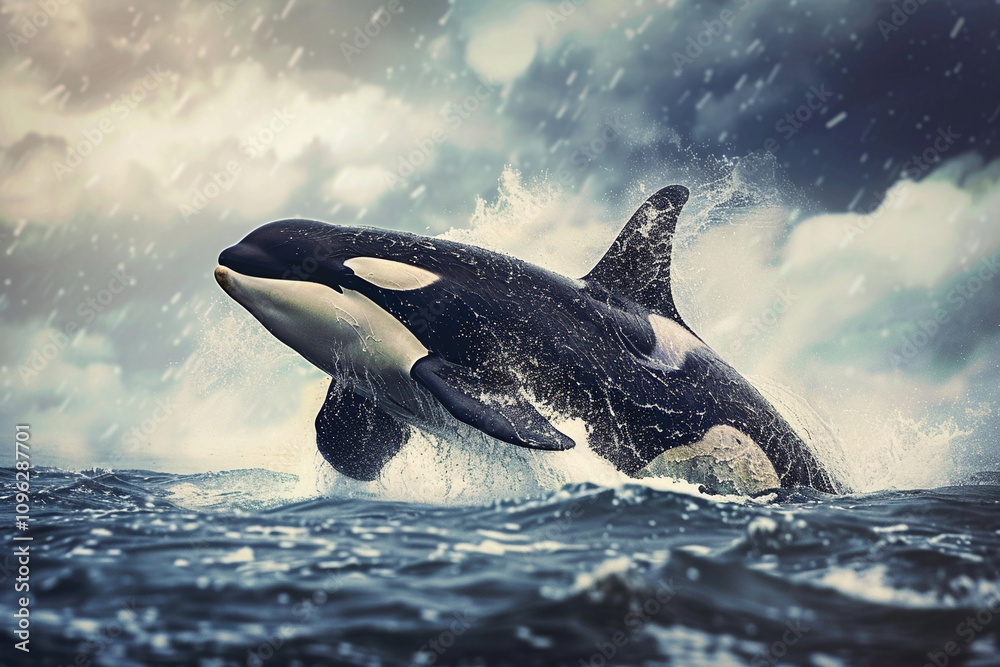 Fototapeta premium Fantastically beautiful majestic huge whale in deep ocean