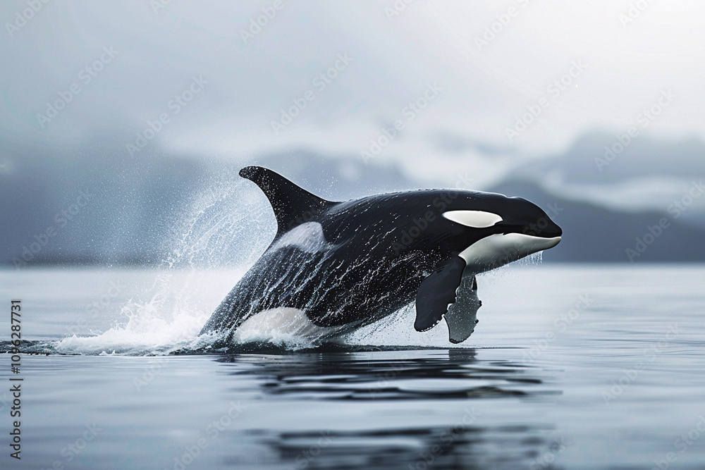 Obraz premium Fantastically beautiful majestic huge whale in deep ocean
