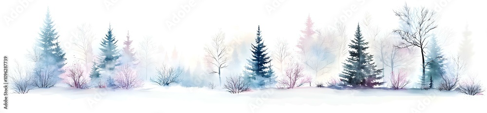 Fototapeta premium Winter forest landscape in watercolor style