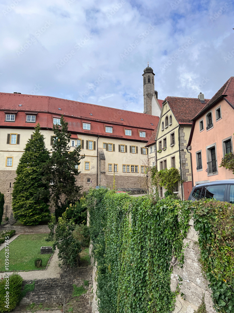 Observation deck overlooking the park, Rothenburg ob der Tauber, Medieval old town, Germany