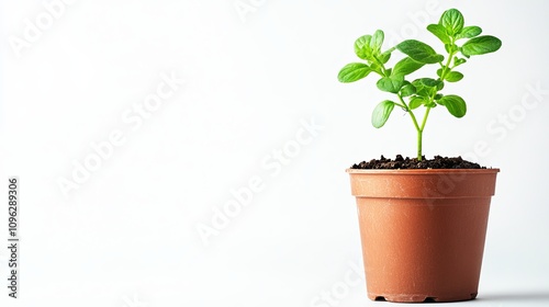 Growing green small plant in pot indoor setting nature photography minimalist view sustainable living