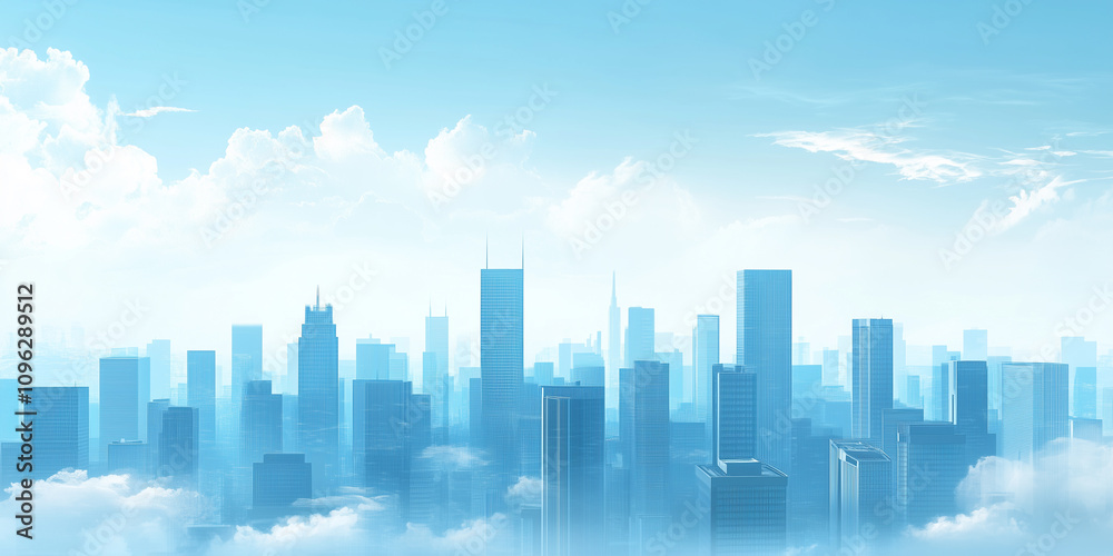 Modern Skyline with High-Rise Office Buildings under Blue Sky Modern Skyline with High-Rise Office Buildings under Blue Sky