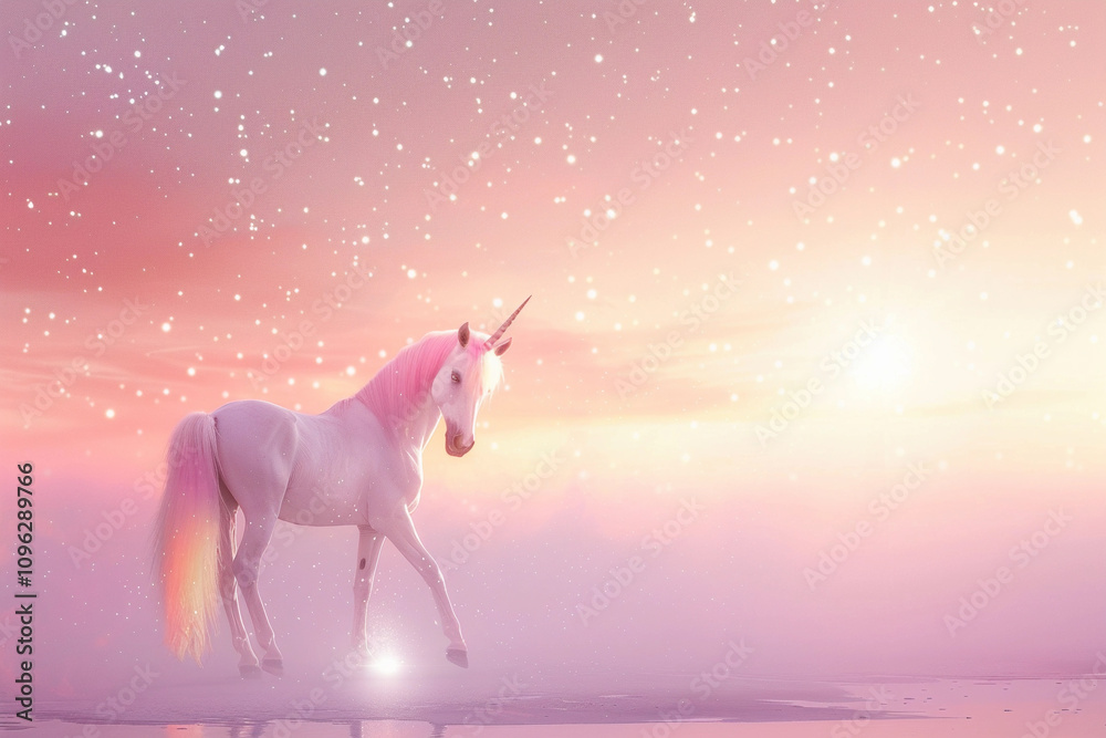 Fantastically beautiful mythological pink unicorn with long horn Fantastically beautiful mythological pink unicorn with long horn