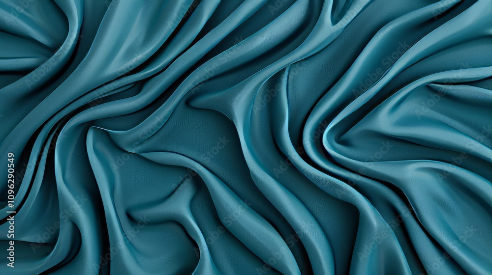 Obraz premium Smooth teal fabric with elegant folds and curves.