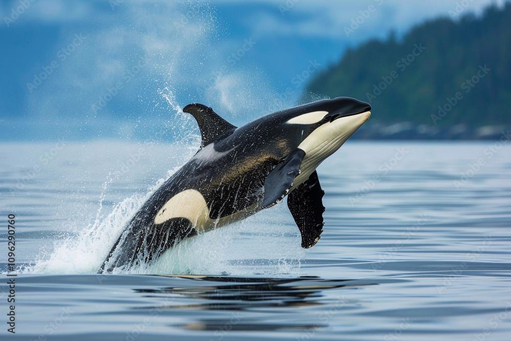 Fototapeta premium Fantastically beautiful majestic huge whale in deep ocean