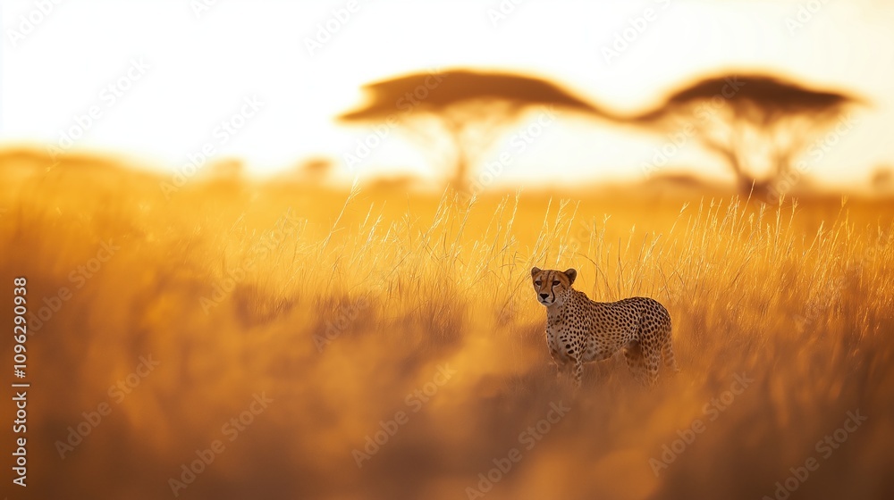 Fototapeta premium Cheetah in the Blurred Savanna Landscape