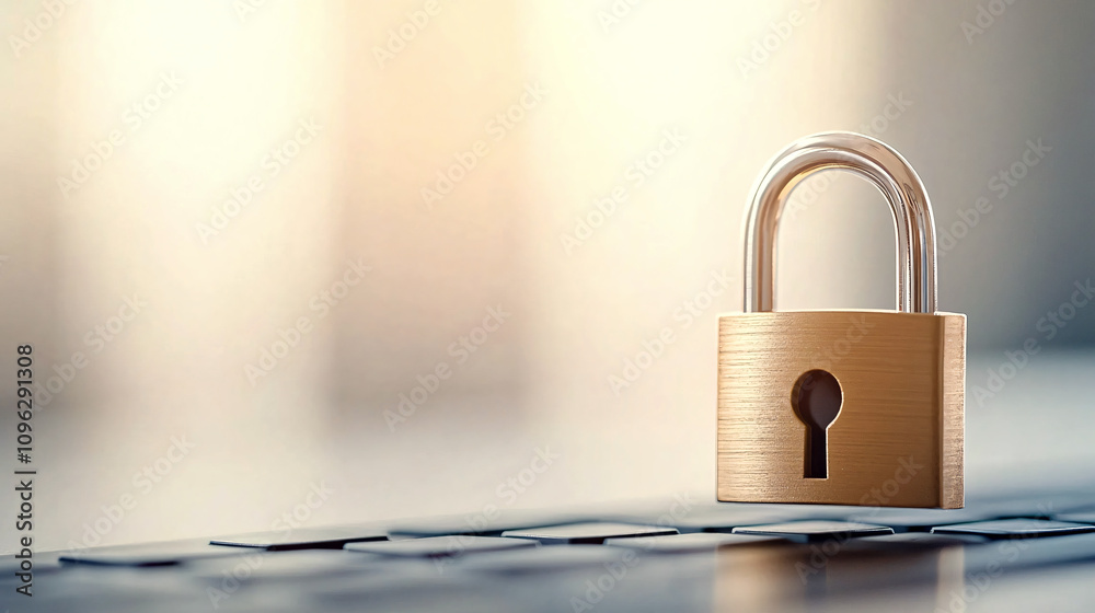 Fototapeta premium Padlock protecting computer keyboard to ensure data security and defend against online threats
