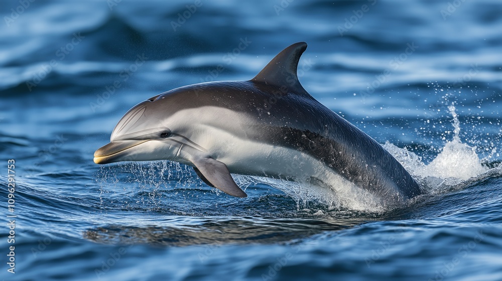 Obraz premium Dolphin Leaping Out of Deep Blue Water