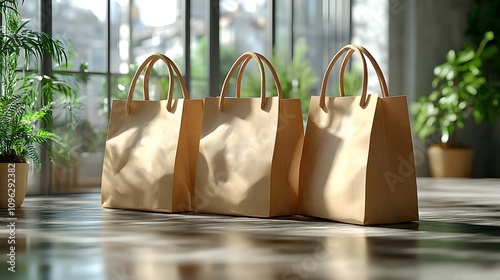 Minimalist paper bag mockup set with clean, natural textures and a modern aesthetic, ideal for product branding photo