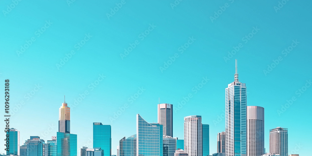 Obraz premium Modern Skyline with High-Rise Office Buildings under Blue Sky