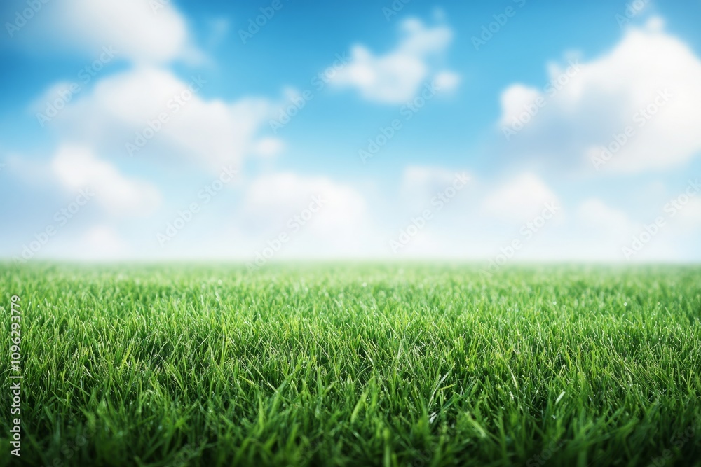 Lush Green Grass Field Under Bright Blue Sky with Fluffy White Clouds Creating a Serene and Tranquil Natural Landscape Scene Lush Green Grass Field Under Bright Blue Sky with Fluffy White Clouds Creating a Serene and Tranquil Natural Landscape Scene