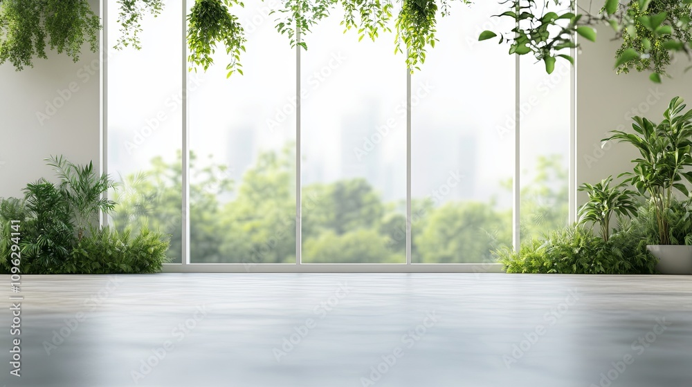 Fototapeta premium Sunlit indoor garden space modern home interior design serene environment natural view wellness concept