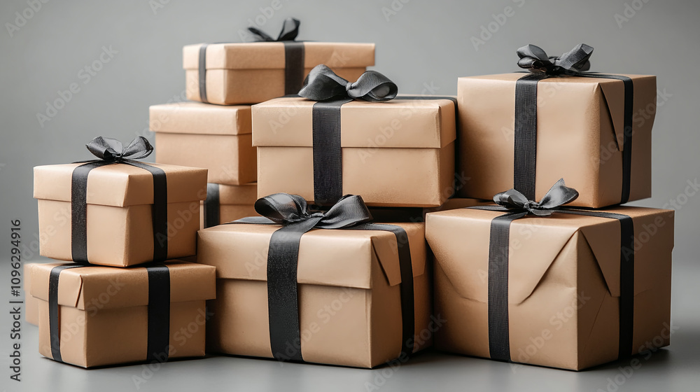 neatly wrapped gift boxes adorned with ribbons and creative bows neatly wrapped gift boxes adorned with ribbons and creative bows