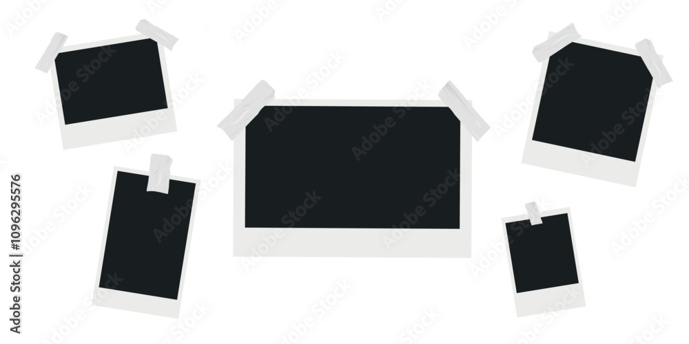 Set of blank photo frames with adhesive tape on white background Set of blank photo frames with adhesive tape on white background