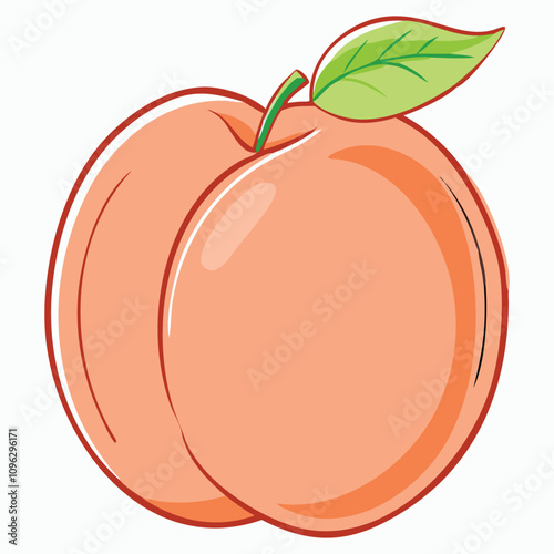 Stylized Peach Fruit With Leaf and Glossy Finish Detail