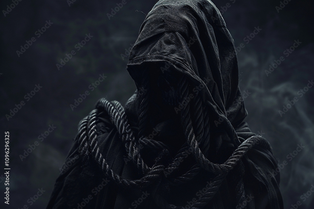 Scary grim reaper with sharp scythe in hell with dramatic background Scary grim reaper with sharp scythe in hell with dramatic background