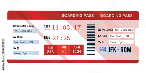 airline boarding pass with seat numbers and flight details.