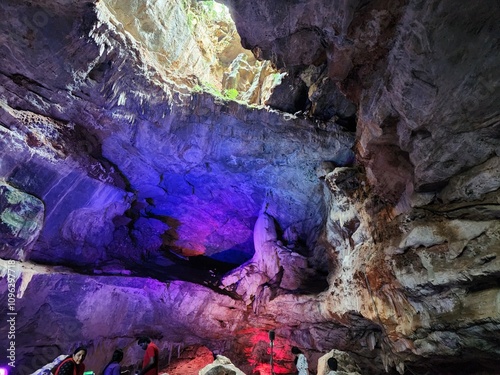 Borra, Andhra Pradesh India - Nov 11 2024: Natural Borra caves are largest in India. They are formed with a variety of speleothems ranging in size and shape near Vizag - Vishakhapatnam.