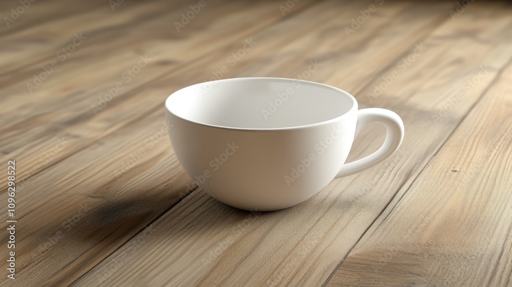 Elegant white tea cup displayed on a rustic wooden table, perfect for showcasing custom designs with a minimalistic style. Elegant white tea cup displayed on a rustic wooden table, perfect for showcasing custom designs with a minimalistic style.