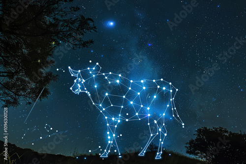 Astrological composition with concept of Taurus zodiac sign symbol