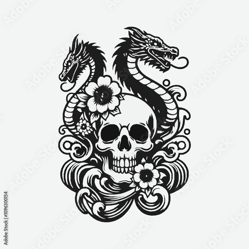 Sea dragon snake svg, dragon snake on skull svg, dragon snake svg file, Flower dragon snake svg, Ocean Animal sv v18 photo