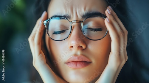 Woman Experiencing a Headache: Close-Up Portrait. AI Generated