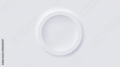 Animation of White circle neumorphism button, Minimalist neumorphism podium or stage reveals from top view for placing a product or the object.