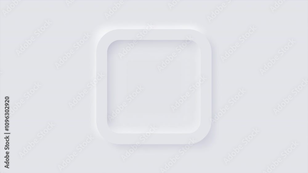 Animation of White square neumorphism button, Minimalist neumorphism podium or stage reveals from top view for placing a product or the object. Animation of White square neumorphism button, Minimalist neumorphism podium or stage reveals from top view for placing a product or the object.