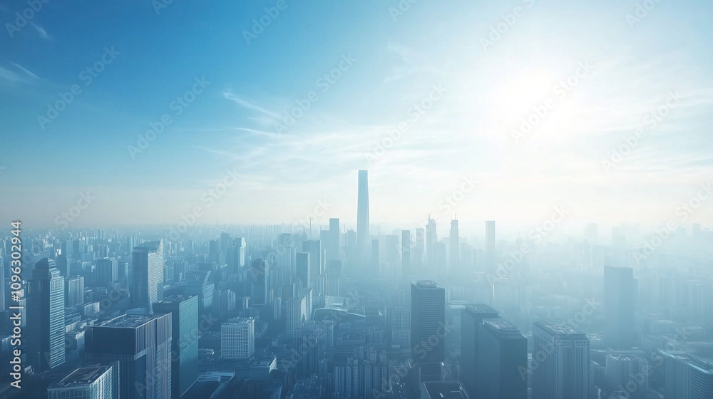 Fototapeta premium Modern Skyline with High-Rise Office Buildings under Blue Sky