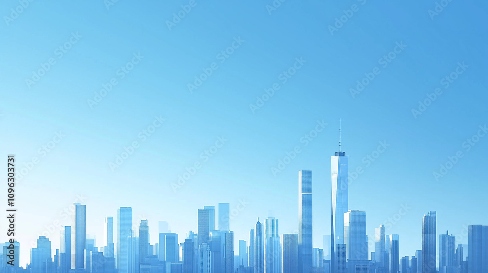 Fototapeta premium Modern City Skyline with CBD Office Buildings - Drone View and Clear Blue Sky