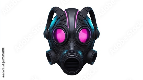 Futuristic gas mask with vibrant colors, ideal for sci-fi themes or discussions on safety and environment. photo