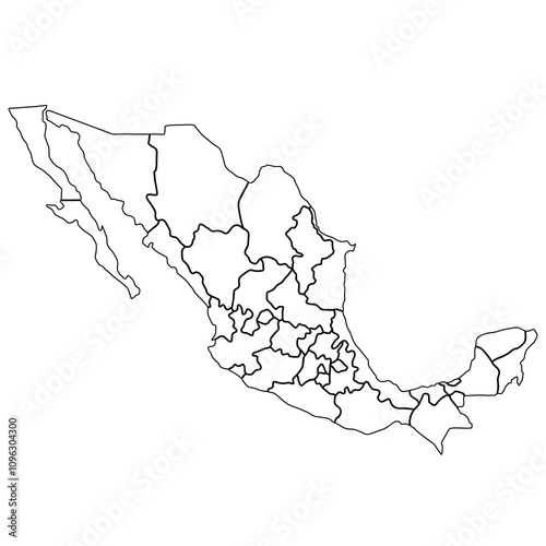 Mexico map outline  isolated on transparent background.