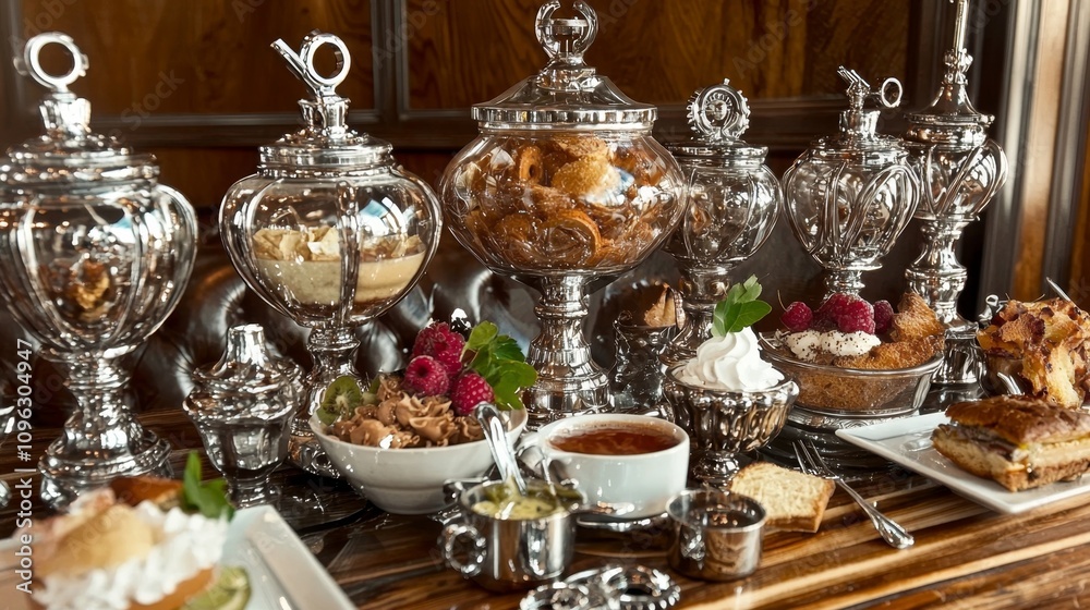 Elegant Dessert Display with Silver Presentation Elegant Dessert Display with Silver Presentation