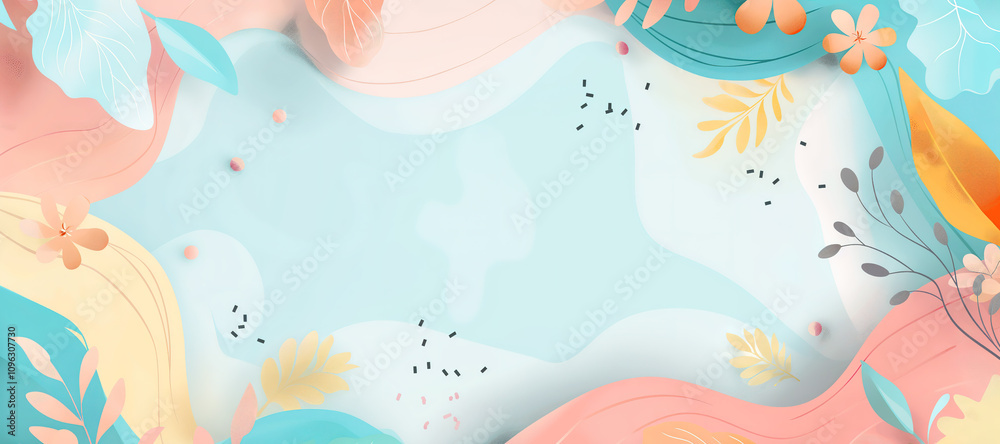 Fototapeta premium colorful waves and flowers frame background 2