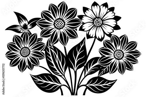 Black flower silhouette on white background