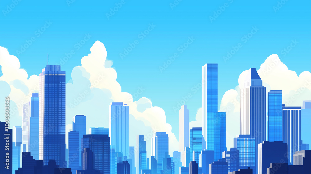 Fototapeta premium Modern City Skyline with CBD Office Buildings - Drone View and Clear Blue Sky