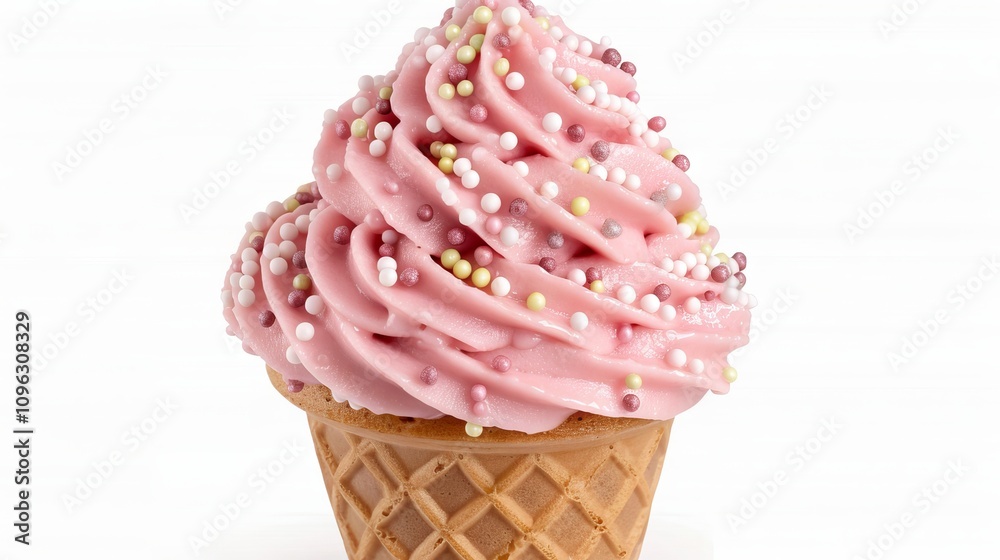 Pink frosted cupcake in a waffle cone. Pink frosted cupcake in a waffle cone.
