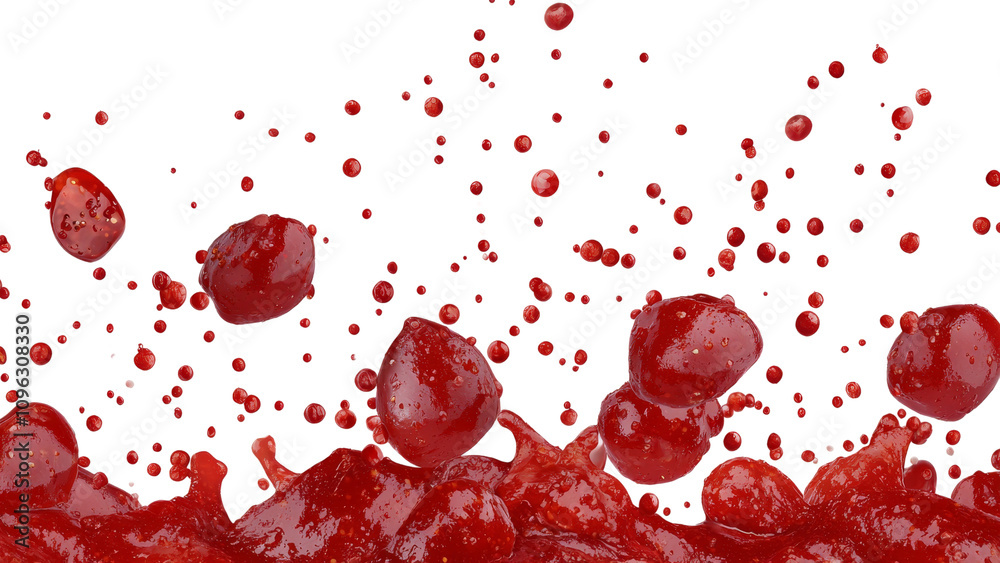 Fresh red strawberries splashing in vibrant juice, creating dynamic and lively scene. droplets and splashes evoke sense of freshness and excitement Fresh red strawberries splashing in vibrant juice, creating dynamic and lively scene. droplets and splashes evoke sense of freshness and excitement