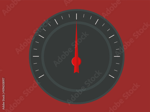 car speedometer with red arrow and white divisions