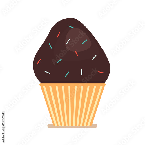chocolate cupcake with colored sugar sticks on top