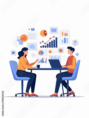 Simple and clean illustration of a digital marketing agency using AI 