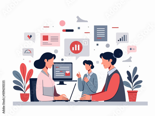 Simple and clean illustration of a digital marketing agency using AI 