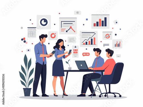 Simple and clean illustration of a digital marketing agency using AI 