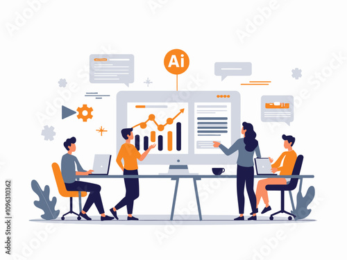 Simple and clean illustration of a digital marketing agency using AI 