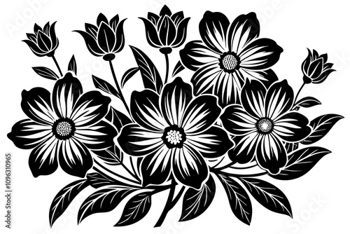 Black flower silhouette on white background